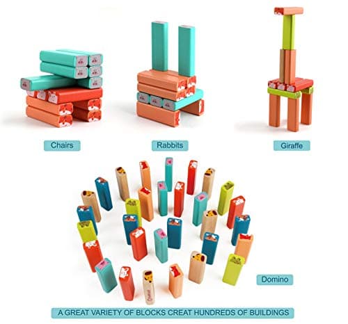 TOP BRIGHT Jouet Tour de Blocs Empilables colorés et Animaux en Bois pour Enfant de 4 5 6 7 8 Ans, 4 en 1 Jeux à Empiler pour Garçon et Fille 3 Ans, Cadeau avec 51 pièces