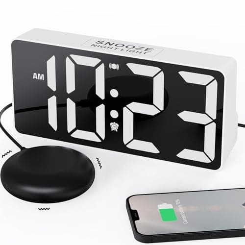MINORZ Reveil Vibrant pour Sourd | Adultes | Double Réveil Numérique pour Dormeur, Veilleuse, Batterie de Secours, Réveil Digitale avec Chargeur USB pour Chambre à Coucher | Oreiller