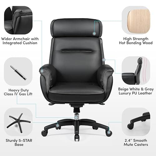 EUREKA ERGONOMIC Chaise de Bureau, Fauteuil Bureau Ergonomique, Chaise de Bureau Confortable avec accoudoirs et Appui-tête réglable, Siège Extra Doux et Confortable, Noir