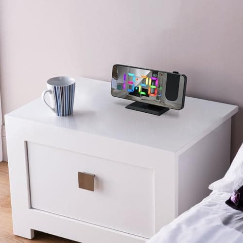 Réveil à Projection, Horloge Numérique LED Grand Écran, avec Projecteur Rotatif à 180°, Affichage des Chiffres RVB 11 Couleurs, 6 Niveaux de Luminosité, Double Alarme, Snooze, 12/24h, Horloge Digitale