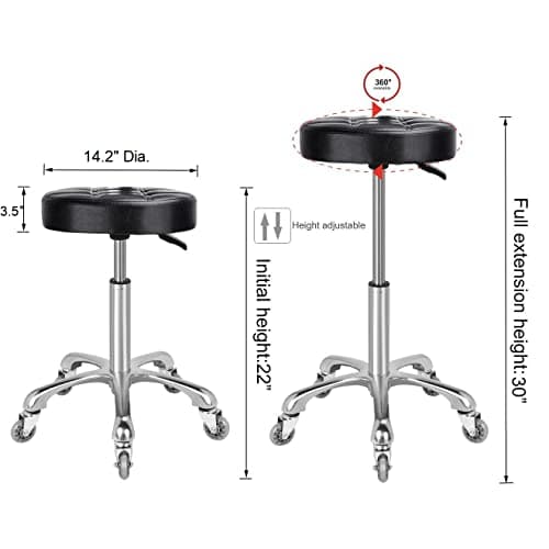 Kaleurrier Tabouret pivotant en Hauteur réglable Pied en métal Système hydraulique Supporte 180 kg pour Cuisine, Salon, Bar, Bureau, Massage, Clinique