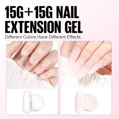 TOMICCA 2 Couleurs Nail Extender Gel Clear & Rose Clair Set, Gel Acrylique Pour Ongles Quick Extender Polygel Pour Ongles en gel Longue Tenue & Look Naturel Pour Débutantes & Professionnelles de Salon