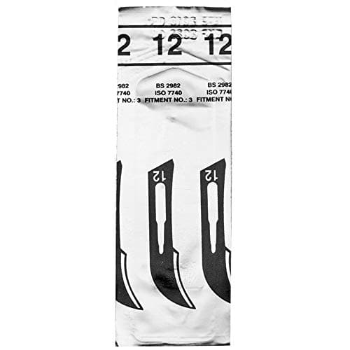 Set avec 100 x lames de scalpel N° 12 - Lame stérile en acier au carbone et 1 x May - manche de scalpel Figure N°3 avec manche rond en acier inoxydable