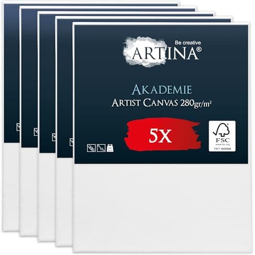 Artina Set de 5 Canvas Toile Peinture 60x80 cm – Tableau Peinture Châssis Entoilés en Bois FSC© – Tableau Toile a Peindre Blanche 100% Coton 280g/m2 – Toiles à Peindre Stable Toile Blanche Akademie