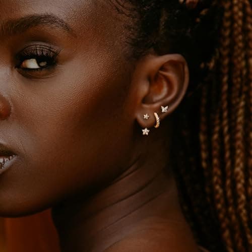 JeweBella 3 Paires Boucles d'oreilles Argent 925 pour Femme Plaquée Or 14 Carats Petites Clou d'Oreilles Mini Boucles d'Oreilles Créoles pour Plusieurs Piercings Oreille Cartilage