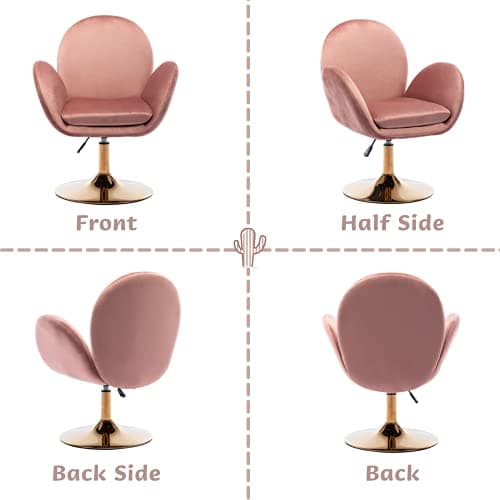 Wahson Chaise Pivotant Fauteuil Chambre Velour Assise Rembourrée avec Accoudoir pour Coiffeuse/Maquillage, Rose
