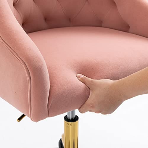 WOEOA Chaise de Bureau en Velours, Chaise pivotante Ergonomique, Chaise de Bureau à roulettes, réglable en Hauteur, pour Bureau, Chambre, Coiffeuse, jusqu'à 135 kg, Filles Femmes - Rose