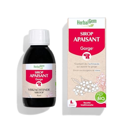 HERBALGEM - Sirop Apaisant - Gorge - Confort Des Voies Respiratoires - Enrichi Aux Bourgeons - Recette Traditionnelle - Certifié Bio - 250 ml