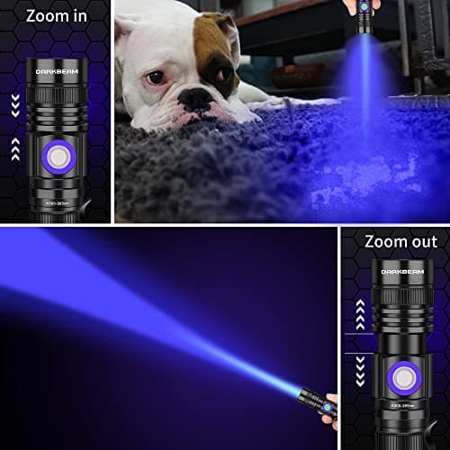 DARKBEAM Lampe Torche UV 365nm Lamp Lumière Noire rechargeable Wood's lampe, Blacklight Ultraviolette Portable Mini Torche LED, Détecteur d'urine de chat, Billets de banque