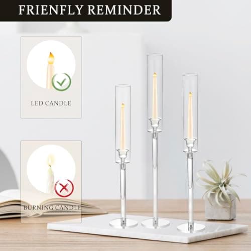 Lot de 3 bougeoirs coniques pour centre de table, bougeoirs en acrylique pour bougies coniques, bougeoirs transparents pour mariage, fête de Noël, événement, décoration de table à la maison