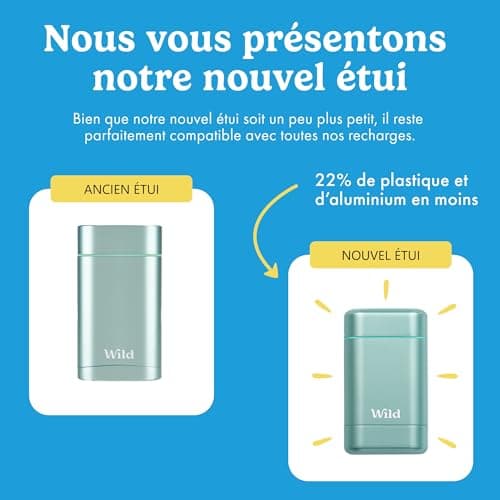 Wild - Déodorant Naturel Rechargeable - Sans Aluminium - Etui Aqua avec Lot Varié de Recharge (3 x 40g) - Comprend Fresh Cotton & Sea Salt, Jasmine & Mandarin et Coconut & Vanilla - Végan