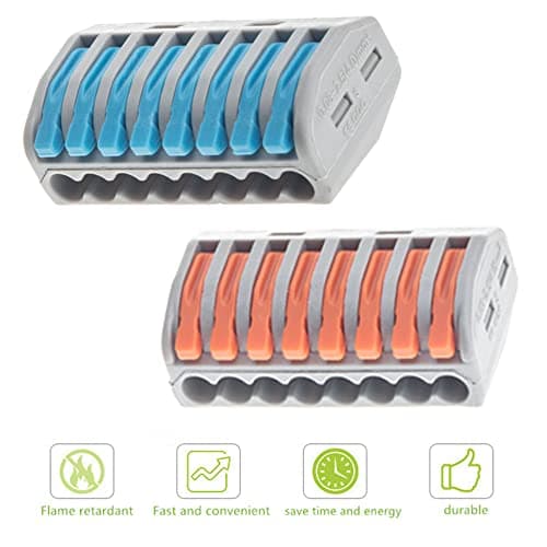 Lot de 10 bornes de câblage universelle compactes, maidodo mini connecteurs rapides à pousser 8 entrées, deux couleurs domino electrique 8 entrées rigide et souple