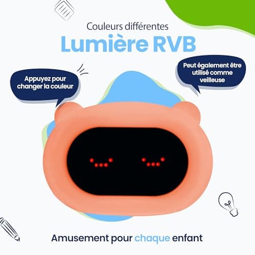 Kadoing® Réveil Enfant Ours - avec Expressions Visages et Fonction de Tapotement - Lumière de Réveil - Entraîneur de Sommeil - Veilleuse - Réveil Jouet Numérique