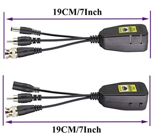 AAOTOKK BNC à RJ45 Émetteur-Récepteur DC Power Passive Audio Video Balun HD-CVI/TVI/AHD/CVBS avec Prise DC pour 720P-1080P 3MP 4MP 5MP 8MP CCTV Security DVR Système Caméra Surveillance (19cm/4Paires)