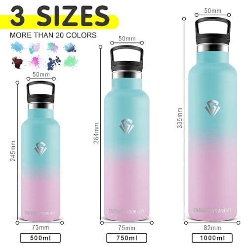 Grsta Gourde - Gourde Isotherme 1l - Bouteille Isotherme, Gourde Sport sans BPA, Gourde INOX Reutilisable, Gourde avec Paille pour école, Gym, Bureau