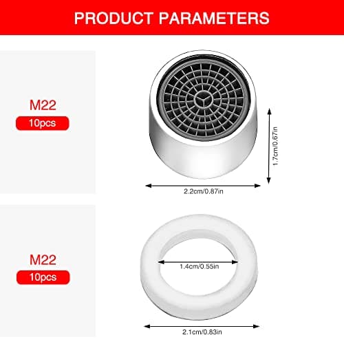 YIXISI 10 Pièces Mousseur Robinet M22, Filetage Intérieur Filtre à Robinet d'eau Accessoires avec Filtre en Acier Inoxydable et ABS, avec 10 Joint D'étanchéité, pour Cuisine, Salle de Bain