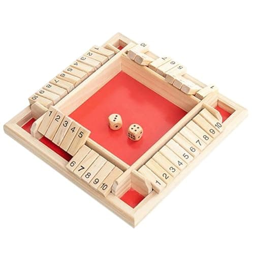 MplehDa Jeu de Plateau en Bois, 4 Joueurs Shut The Box - Jeu de dés mathématiques Traditionnels - Pub Board - Voyage - 4 Joueurs - Great Family - Vacances - Jeu divertissant (Rouge)