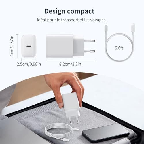30W Chargeur USB C Rapide for iPhone 14/14/Pro/14 Pro Max/14 Plus/13 12 11 SE XR X XS 8, USBC Charger Prise Secteur Type C Alimentation Adaptateur et 2M Cable