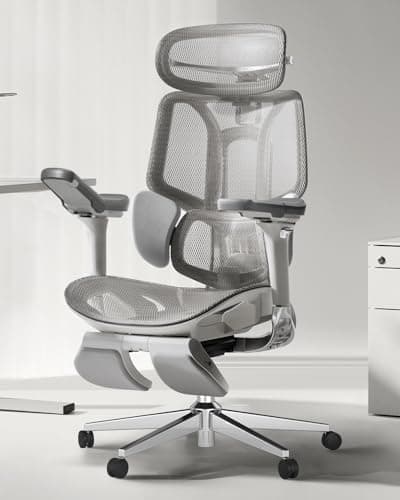 Hbada E3 Pro Chaise de Bureau Ergonomique, Fauteuil de Bureau avec Repose Pieds - avec Support Lombaire Dynamique à 3 Zones, Appui-tête Réglable en 4D, Accoudoirs Réglables en 6D, Gris