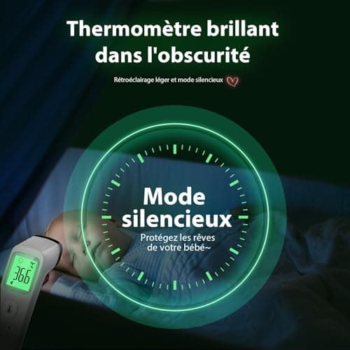 Thermomètre Frontal Sans Contact, Thermometre Bebe, Thermomètre Médical Numérique Infrarouge pour Adultes, Lecture Précise avec Ecran LCD, Mode Muet, Rappel de Mémoire (Blanche)