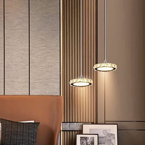 Lustre en cristal LED Mini suspension en cristal en acier inoxydable Plafonnier encastré pour couloir d'entrée salon (lumière variable)