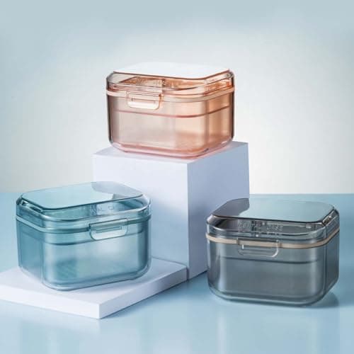 Disnace Boîtes à Conteneurs Dentaires, Boîte Pour Prothèses Dentaires, Boîte À Dentier Étui de Bain Rangement, Boite Appareil Dentaire avec Tamis, Boîte Orthodontique pour Appareil Dentaire (Orange)