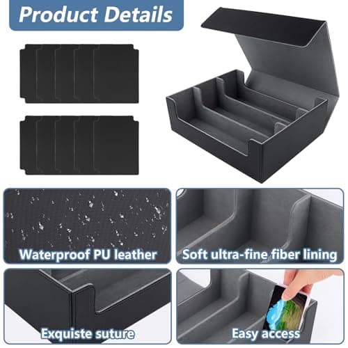 NVIYAM Deck box 1800+ Boîte à Cartes Pour MTG carte Pokémon,Boîte à Cartes à Jouer avec 10 Séparateurs de Cartes,Noir+Gris Boîte à Rabat Magnétique Avec Cuir Pu Pour Cartes Magic Commander TCG
