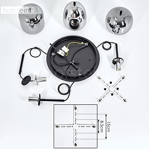 Suspension Verbania en verre chromé et métal noir, élégante lampe pendante moderne idéale dans un salon contemporain, hauteur max. 128 cm, pour 3 ampoules E14, ampoule(s) non incluse(s)