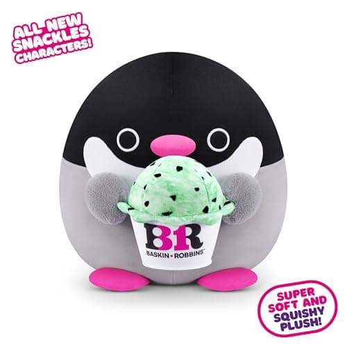 Snackles, Series 2, Penguin (Baskin Robbin), Plush Toy, Cuddly Squishy Comfort Plush with License Snack Brand Accessory, Medium (35 cm), Brown Box, (Penguin)
