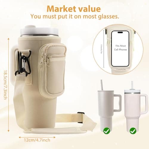 Sac Compatible avec Stanley Cup,Accessoire Compatible avec Stanley Cup,Porte-Bouteille d'eau avec Sangle RéGlable 40 Oz 30 Oz Adapté pour la Randonnée,Les Voyages,Le Camping (Blanc Cassé)