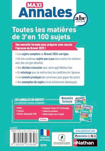 Maxi-Annales ABC du Brevet 2025 - Toutes les matières 3e : Maths - Français - Histoire-Géographie EMC (Enseignement Moral et Civique) - Physique-Chimie - SVT - Technologie - Oral - Sujets et corrigés