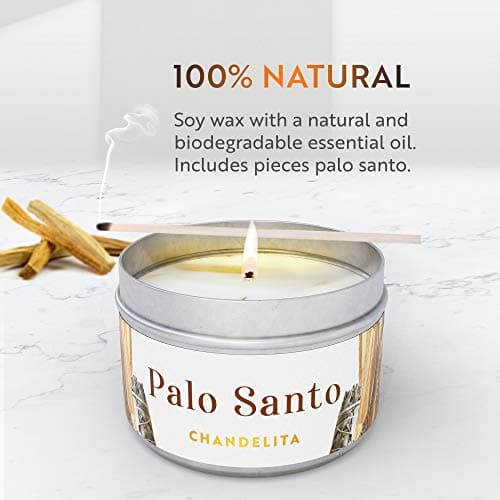 Chandelita Bougie Parfumée au Palo Santo pour la Purification de L'énergie, la Guérison et le Nettoyage Spirituel avec Cire de Soja pour la Relaxation, la Méditation et la Guérison des Chakra