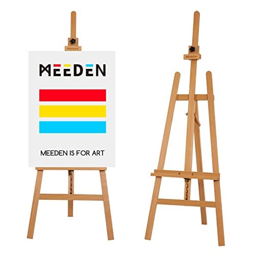 MEEDEN Chevalet Peinture en Bois de hêtre Massif, Peut contenir Une Toile jusqu'à 110cm, Chevalet de Peinture à Cadre en A avec Hauteur et Angle réglables, Naturel