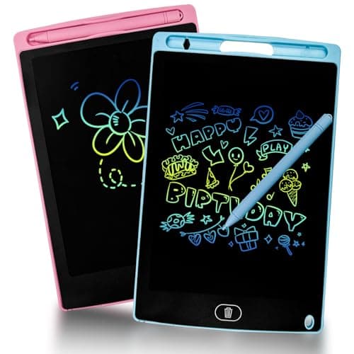 Fousenuk 2 Pièces 8,5 Pouces Tablette Dessin Enfant, Tablette Dessin LCD Magique avec Fonction de Verrouillage, Tablette d'écriture LCD Colorée Effaçable Et réutilisables pour filles Garçons Rose Bleu