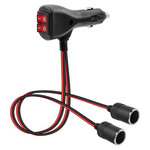 GELRHONR Répartiteur allume-cigare de voiture DC 12 V, prise allume-cigare 2 voies avec double interrupteur indépendant, câble d'extension double adaptateur allume-cigare avec fusible 10 A - 30 cm