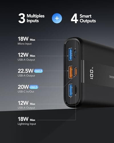 VRURC Batterie Externe 20000mAh USB C Mini Power Bank Charge Rapide 22.5W Batterie Portable avec 3 Ports USB Sortie et LED Display pour Samsung, iPhone,Huawei,Xiaomi etc