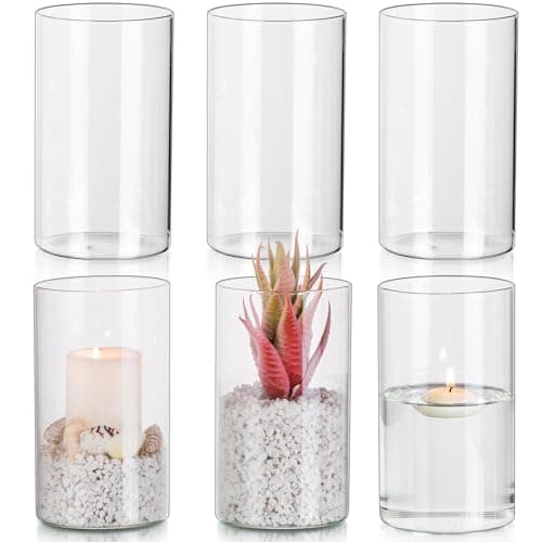 Glasseam Hurricane Porte - Bougie en Verre pour Bougie Colonne Porte - Bougie Colonne pour Salon Porte - Bougie Dîner Cylindrique 6 pour Bougie De Barre De Voeux De Lampe À Thé Vase Transparent pour