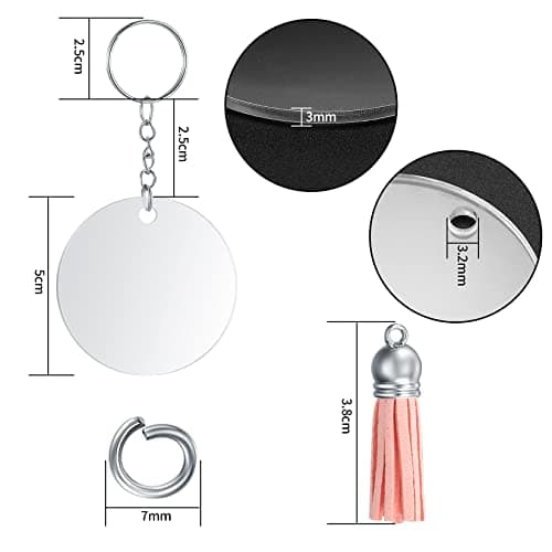 PIANKEKE 80 Pièces Acrylique Porte-clés Disque Glands Set, Cercle Pendentifs, Transparent Ronde Anneaux de Saut pour DIY