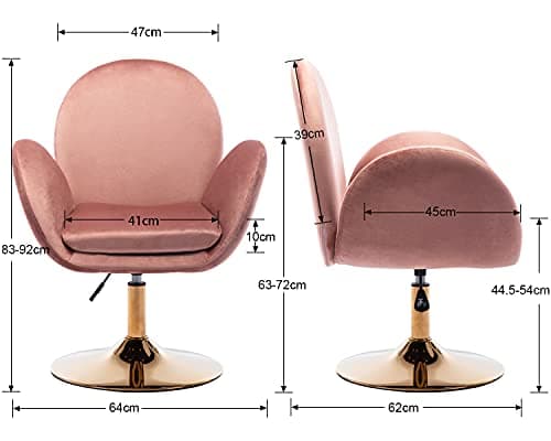 Wahson Chaise Pivotant Fauteuil Chambre Velour Assise Rembourrée avec Accoudoir pour Coiffeuse/Maquillage, Rose