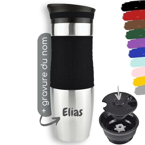 Milu Mug Isotherme avec gravure - 370ml 450ml - idée cadeau cadeau personnalisé cadeau d'anniversaire noël pour hommes femmes maman papa petite amie (370ml, Noir)