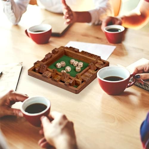 Relaxdays Shut The Box, 10 battants, de 2 à 4 Joueurs, en Bois, pour Petits et Grands, avec dés, Marron et Vert