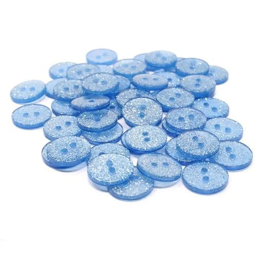 Special Touches Lot de 50 boutons ronds en résine Bleu pailleté 15 mm