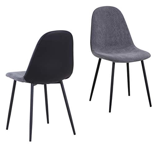 GOLDFAN Table a Manger avec 4 Chaises,Ensemble de Table à Manger Noir avec 4 Chaises,Table en Verre Trempé Moderne avec 4 Chaises en Tissu Confortable Gris,110cm