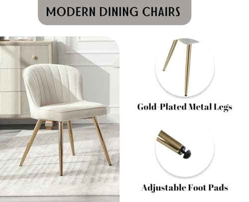 Wahson Chaises de Salle a Manger en Velours Lot de 2 Chaise Salle à Manger Moderne avec Coussin Épais Chaise de Cuisine avec Pied Doré, Chaise en Velours pour Salle à Manger/Restaurant, Beige