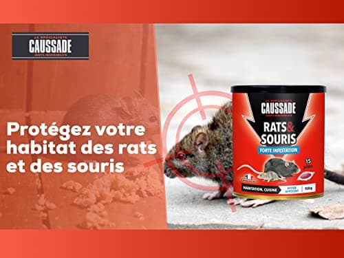 CAUSSADE Anti Rats & Souris - Forte Infestation - Lieux secs & humides - 10 Sachets pâtes Fluorescents - Prêt à l'emploi - Une Ingestion Suffit - Fabriqué en France - 150g - CARSPT150N