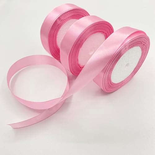 VntMQP 66 Mètres Lot de 3 Rouleaux de Ruban de Satin Rose 2 cm x 22 m pour Décoration de Cadeau de Mariage, de Baptême et D'anniversaire