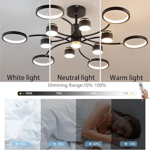 QYSMGS Plafonnier à Led Plafonnier noir et or Plafonnier affleurant Plafonniers Salon Lampes de plafond modernes pour chambre à coucher Dimmable Lustres acryliques créatifs Plafonnier (4+4 têtes)