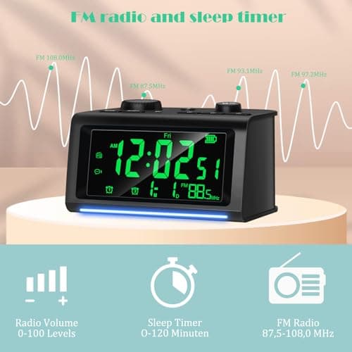 VORRINC Radio Réveil, Radio-Réveil Peut Enregistrer des Sonneries d'alarme, Synchronisation de l'heure du Téléphone Portable, 3 Alarmes, Bluetooth, Snooze, Reveil Numerique pour la Chambre, Noir
