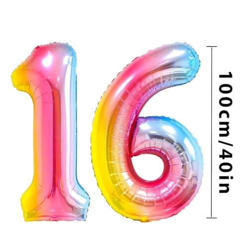 Ballons Anniversaire 16 Couleur - 100cm - Ballon Chiffre 16 Numéro 16 - Happy Birthday Decoration Ballons Fête d'anniversaire Ans Vole Grâce à l'Hèlium 16