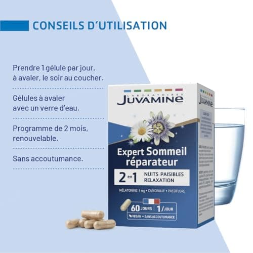 JUVAMINE Expert'Nature Sommeil Mélatonine Passiflore Camomille 60 Gélules